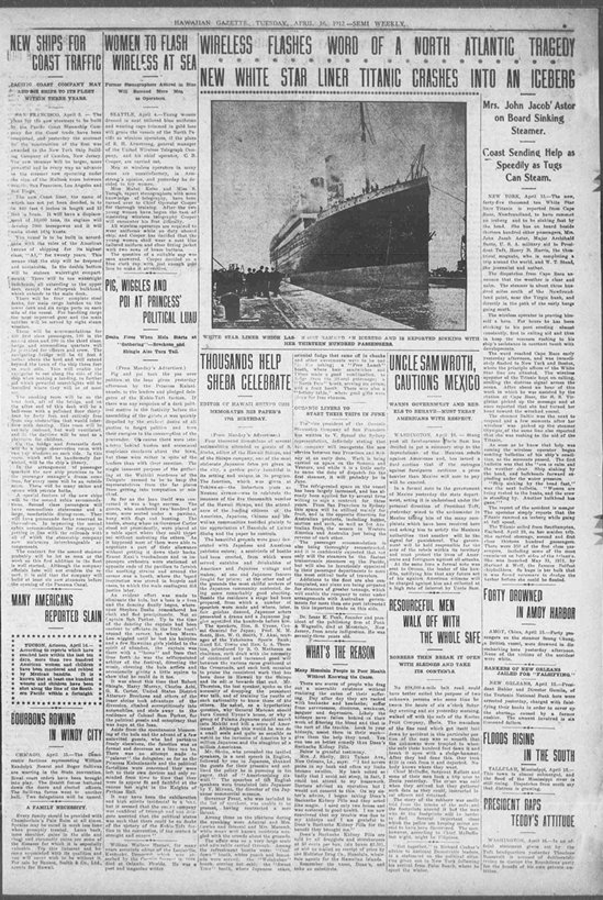 Hawaiian Gazette du 16/04/1912